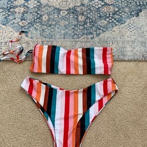 striped shein bikini set